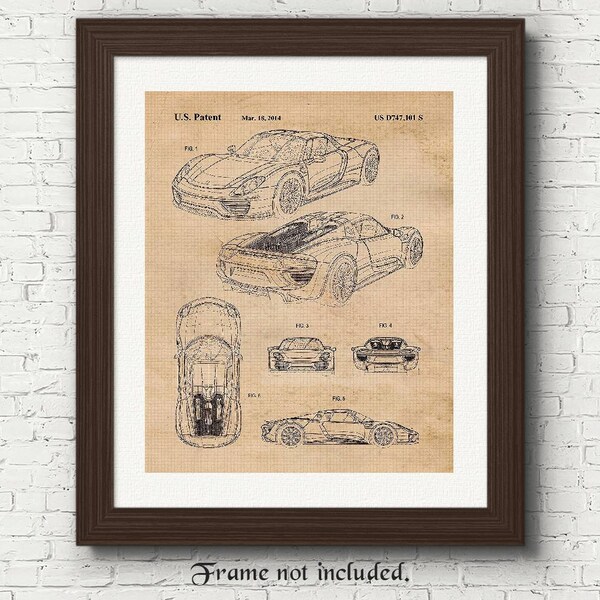 Vintage 918 Auto Patent Prints, 1 Unframed Photos, Wall Art Decor Gifts for Home Office Garage Student Teacher Engineer Porsche Race Team