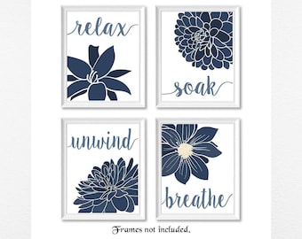Relax, Soak, Unwind, Breathe Bath Flowers Poster Prints, 4 Unframed Photos, Wall Art Decor Gifts for Home Office, Student Teacher Yoga Fans