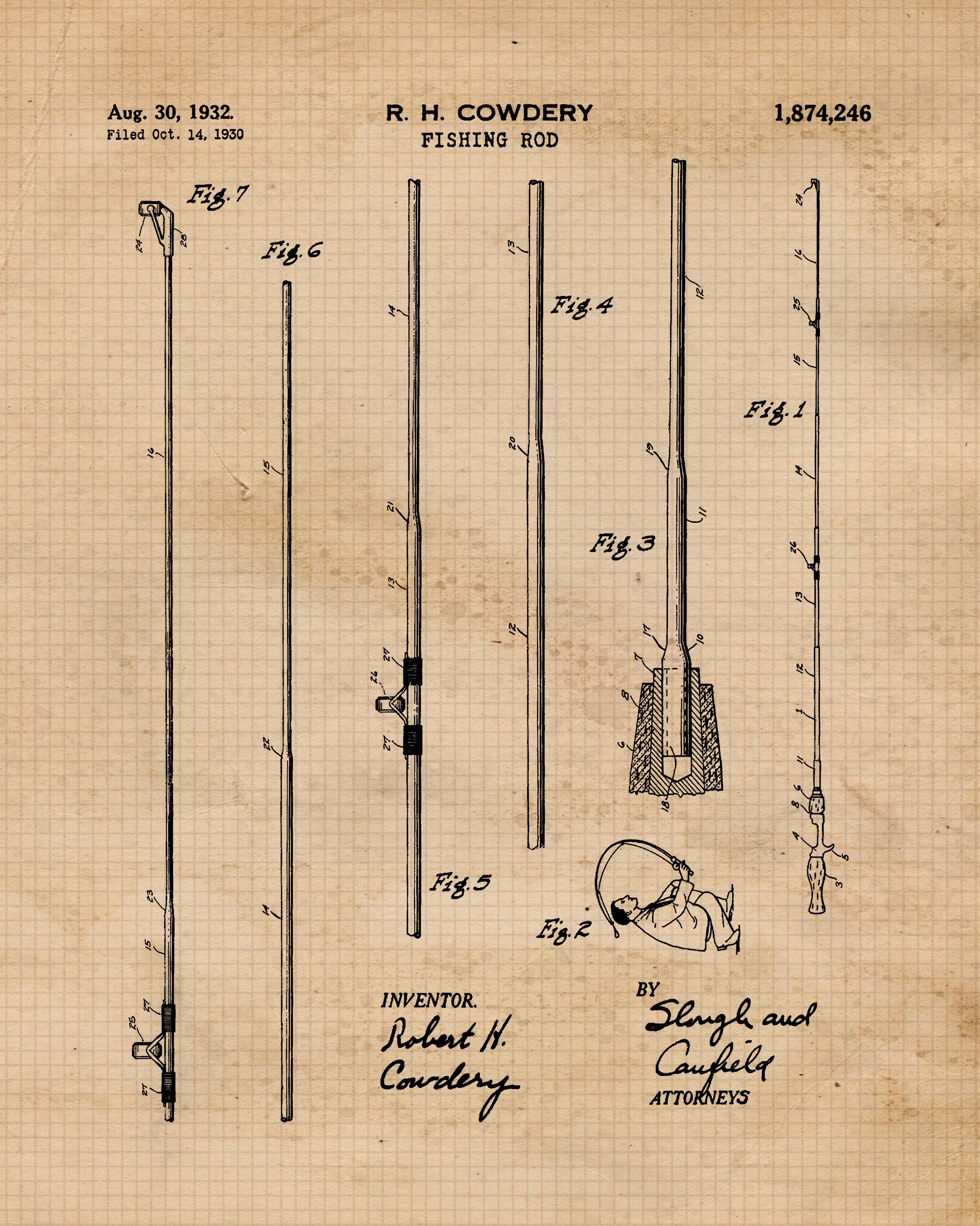 Classic Fishing Rod Patent Prints, 4 Unframed Photos, Wall Art Decor ...