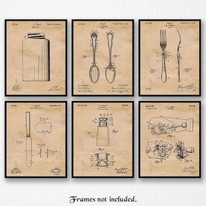 Vintage Kitchen Patent Prints, 6 Unframed Photos, Wall Art Decor Gifts for Home Office Diner Restaurant Dining Family Room Student Cook Chef