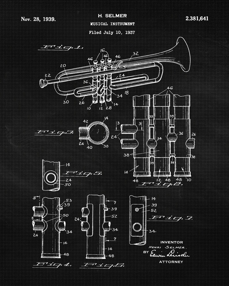 Vintage Horn Instruments Patent Prints 4 Unframed Photos Etsy