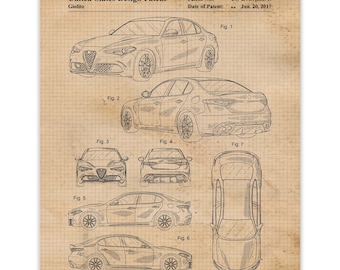 Alfa Romeo Giulia Patent Prints, 1 Unframed Photos, Wall Art Decor