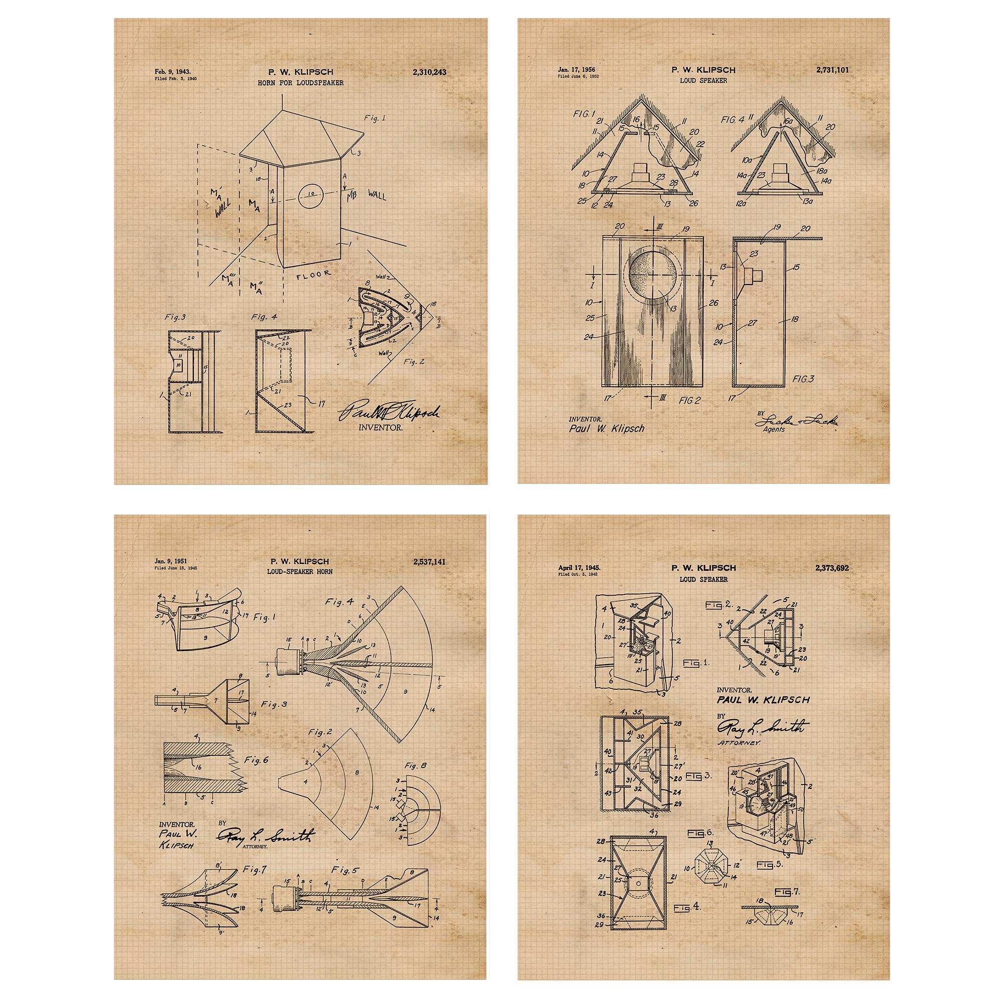 Vintage Audio Speaker Patent Prints, 4 Unframed Photos, Wall Art