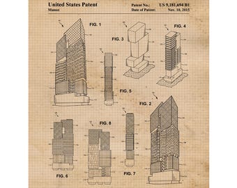Modern High Rise Building Patent Print, 1 Unframed Photos, Wall Art Decor for Home Work Office Architecture Skyscraper Builder Construction