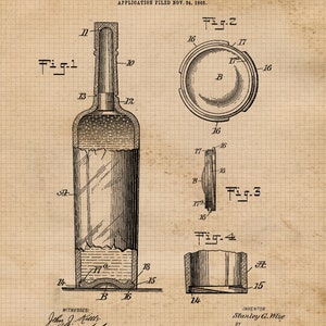 Vintage Bartender Cocktail Wine Patent Prints, 6 Unframed Photos, Wall Art Decor Gifts for Home Office Man Cave Bar Garage Shop Student Fans Beige