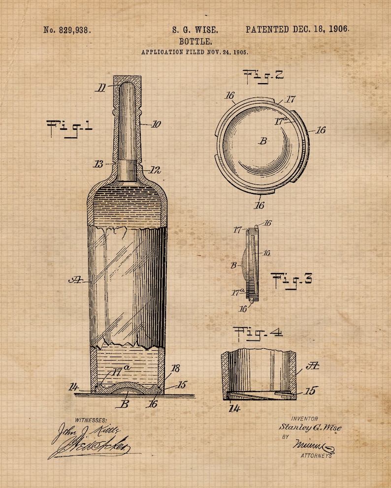 Vintage Bartender Cocktail Wine Patent Prints, 6 Unframed Photos, Wall Art Decor Gifts for Home Office Man Cave Bar Garage Shop Student Fans Beige