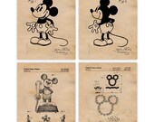 クラシックなミッキーマウス特許プリント、フレームなし写真4枚