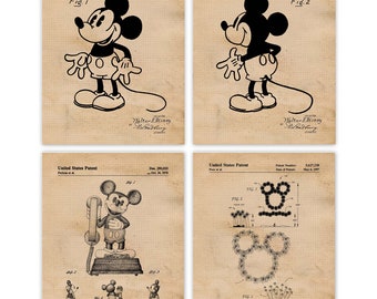 Vintage Mickey Mouse Patent Prints 4 Unframed Photos Wall - Etsy ...