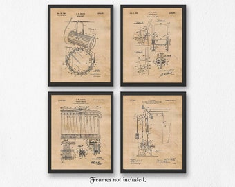 Vintage Theater Patent Prints, 4 Unframed Photos, Wall Art Decor Gifts for Home Office Man Cave Drama Student Teacher Producer Movies Fans