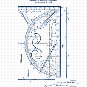 Vintage Architect Patent Prints, 6 Unframed Photos, Wall Art Decor for Home Office Man Cave Garage Shop Construction Builder Design Students White Navy