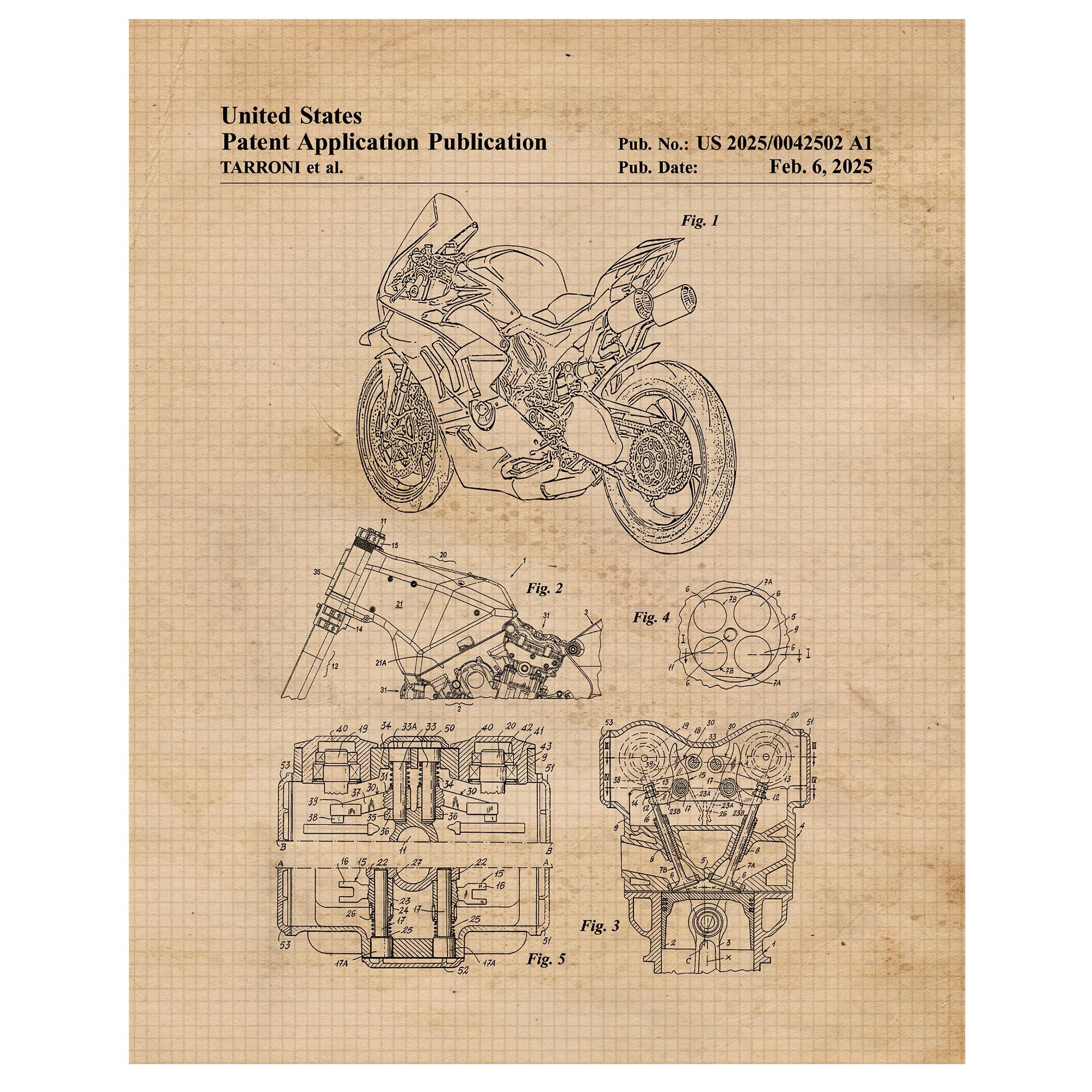 Classic Ducati Motorcycle Patent Prints, 1 Unframed Photos, Wall