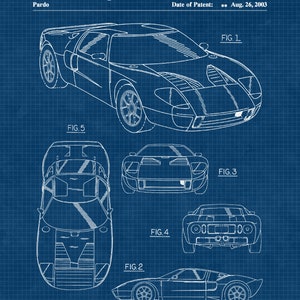 May include: A blueprint style drawing of a car design patent. The drawing shows a car from different angles, including the front, side, and top views. The patent number is US D478,843 S and the date of the patent is August 26, 2003.