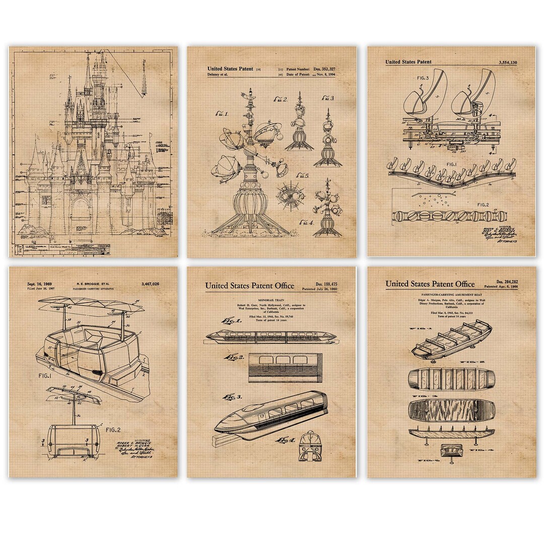 Classic Disney Rides #5 Patent Prints, 6 Unframed Photos, Wall Art ...