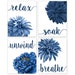 Relax Soak Unwind Breathe Bathroom Flowers Poster Prints 4 Navy