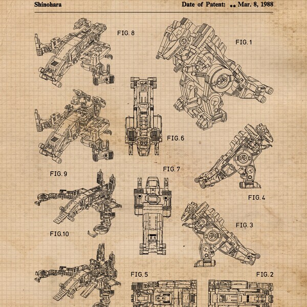 Vintage Transformers Robot Toys Patent Prints, Choose any 4 Unframed Photos, Wall Art Decor Gifts for Home Office Man Cave Student Comic-Con