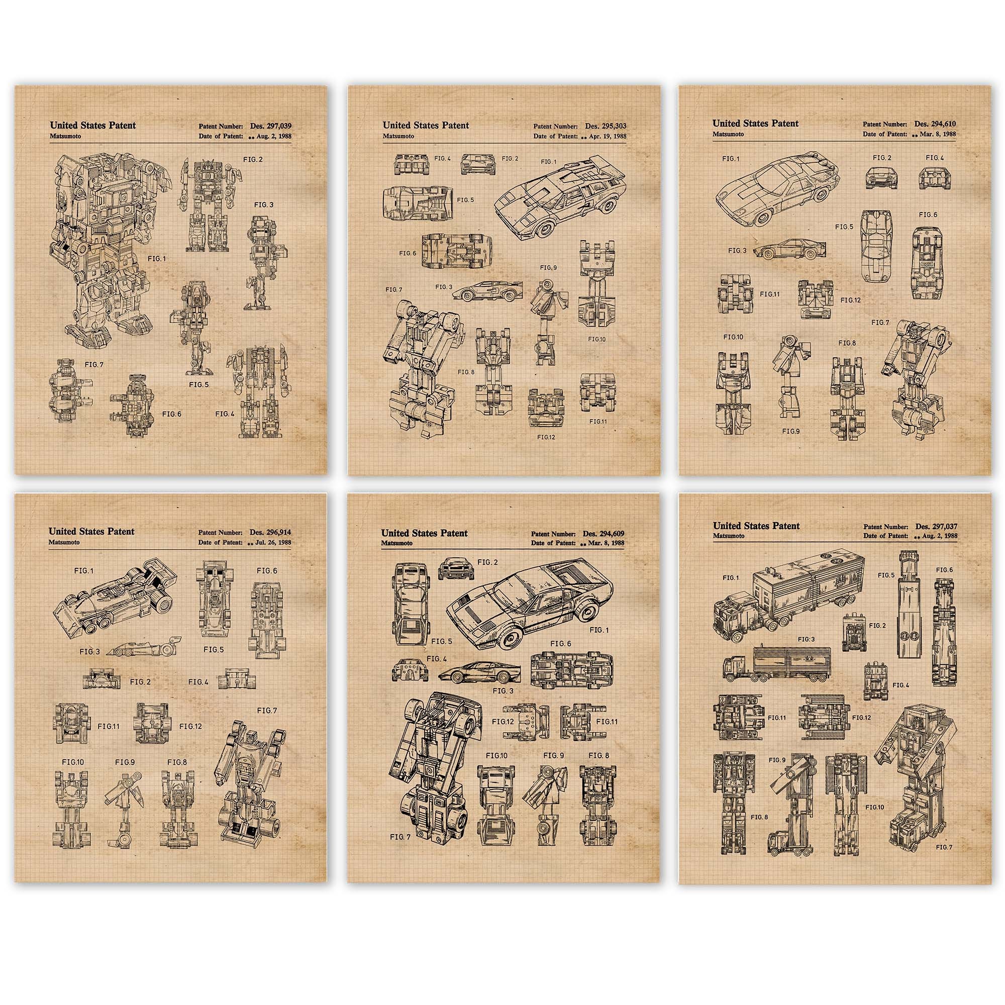 Vintage Transformers Patent Prints, 6 Unframed Photos, Wall
