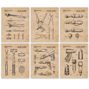 Vintage Handyman Tools Patent Prints, 6 Unframed Photos, Wall Decor Gifts for Home Office Man Cave Garage Shop Carpenter Milwaukee Snap On