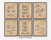 Vintage Starship Patent Prints, 6 Unframed Photos, Wall Art Decor Gifts for Home Office Man Cave Garage Student Comic-Con Trekkie Sci Fi Fan