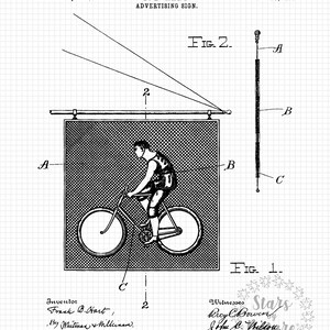 May include: A black and white patent drawing of an advertising sign. The sign features a cyclist riding a bicycle. The text on the drawing reads "Patented Apr. 28, 1896. F. B. HART. ADVERTISING SIGN. No. 25,448."