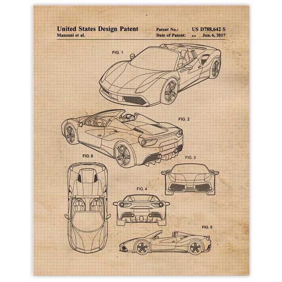 Classic 488 Patent Prints, 1 Unframed Photos, Wall Art Decor Gift
