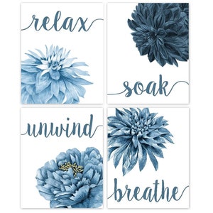 Relax Soak Unwind Breathe Bathroom Flowers Prints, 4 Unframed Photos, Wall Art Decor Gifts for Home Office Loft Yoga Studio Student Teacher