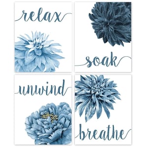 Ontspan Geniet Ontspan Adem Badkamer Bloemenprints, 4 niet-ingelijste foto's, Wall Art Decor Cadeaus voor Thuiskantoor Loft Yogastudio Student Leraar