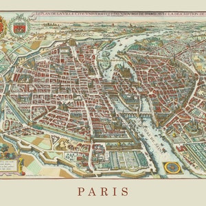 Mappa replica di Parigi, Francia, vintage, del 1615, 1 foto senza cornice, decorazione da parete, regalo per casa, ufficio, scuola, insegnante, studente, geografia mondiale