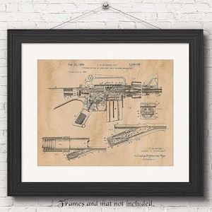 Vintage M16 Auto Rifle Patentdrucke, 1 ungerahmte Fotos, Wand-Kunst-Dekor-Geschenke für Haus Büro Mannhöhlengarage NRA-Studenten-Lehrer Cowboys