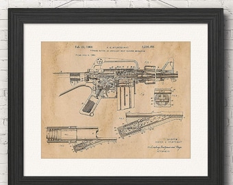 Vintage M16 Auto Rifle Patent Prints, 1 Unframed Photos, Wall Art Decor Gifts for Home Office Man Cave Garage NRA Student Teacher Cowboys