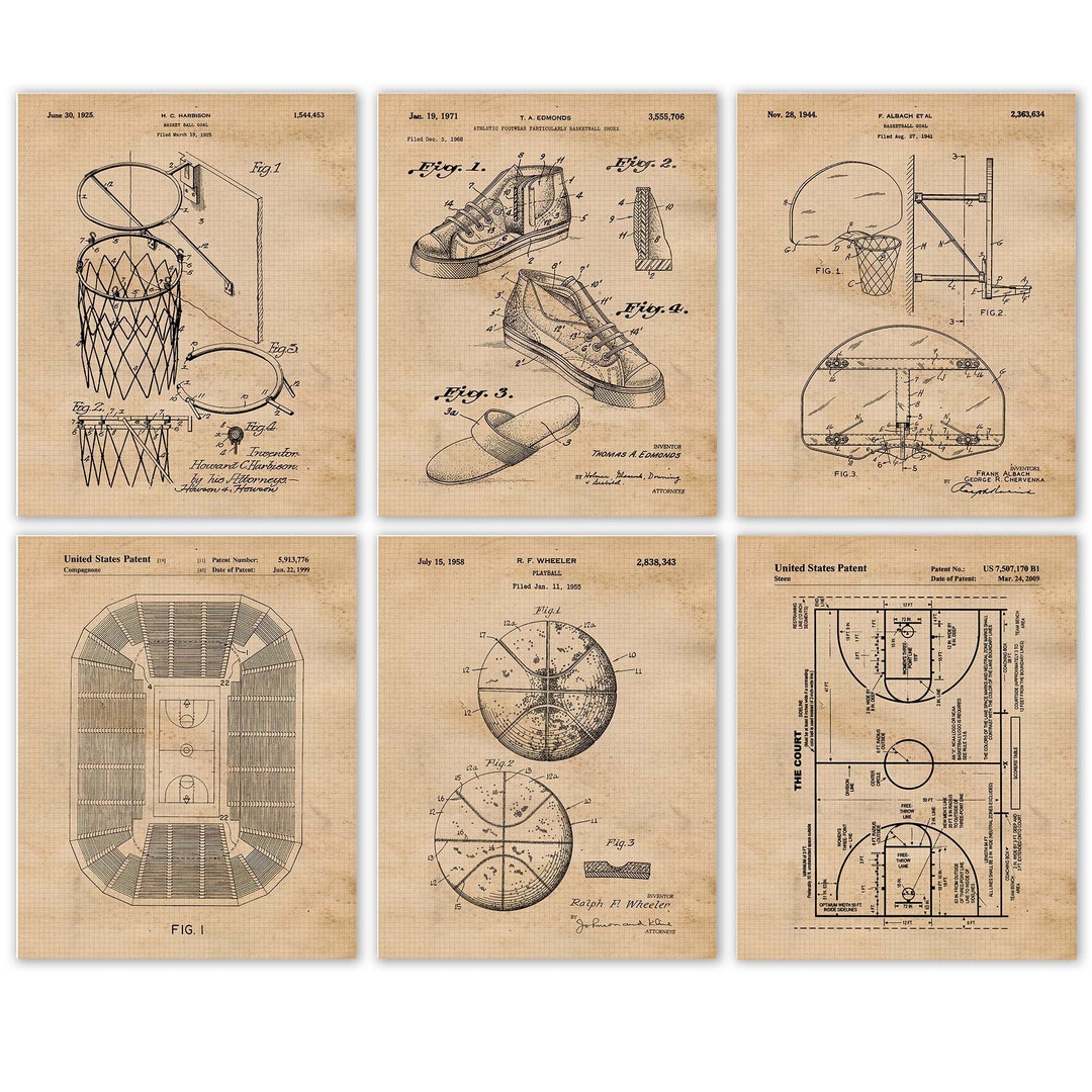 Vintage Basketball Prints, 6 Unframed Photos, Wall Art Decor Gifts for