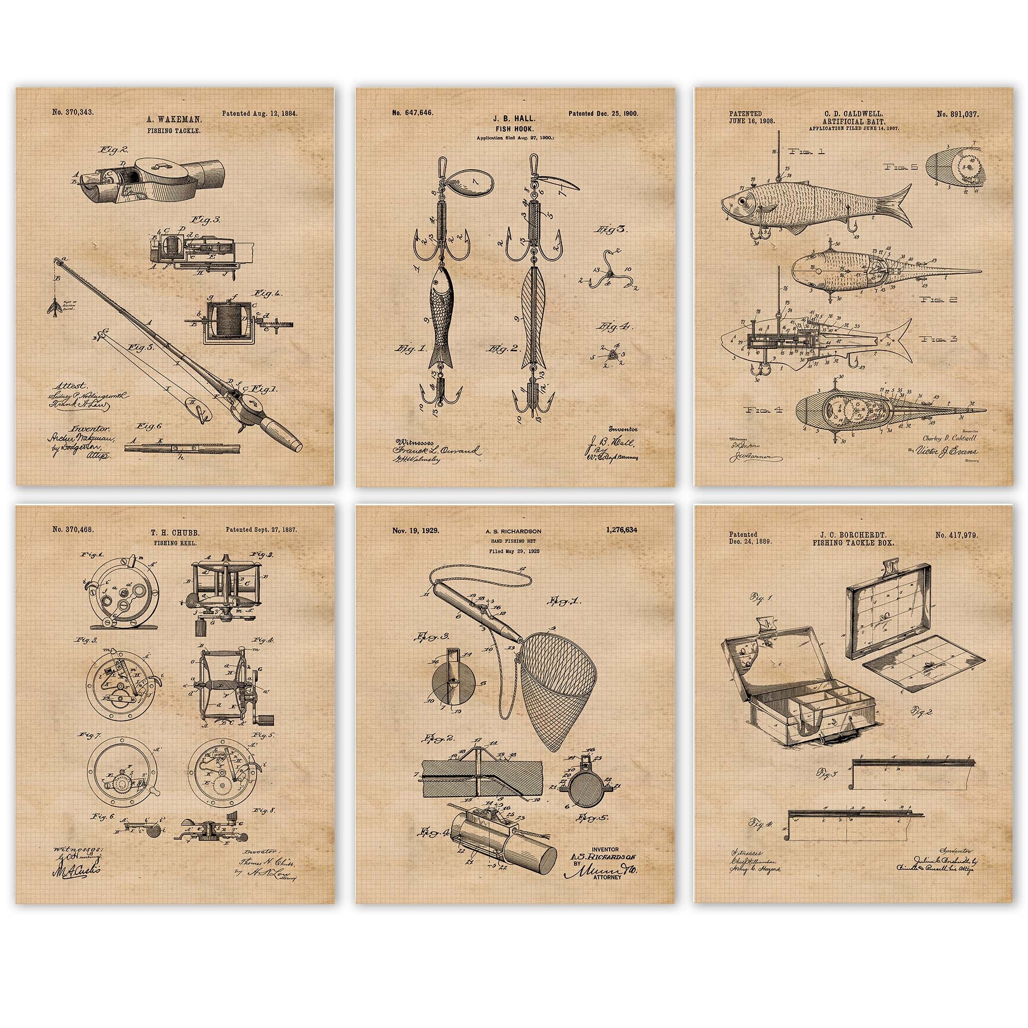 Vintage Fishing Patent Prints, 6 Unframed Photos, Wall Art Decor Gifts for  Home Office Fisherman Bait Gears Shop Hiking Camping Explorer 