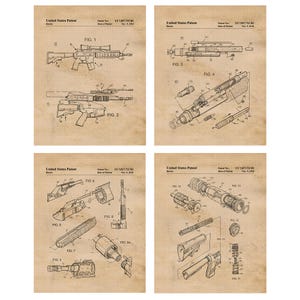 Classic Rifle Patent Prints, 4 Unframed Photos, Wall Art Decor Gift for Home Office Work Gear Ammo Cartridge Garage Shop Target Range School