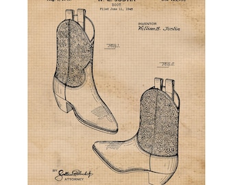 Klassische Cowboy-Stiefel Patent Drucke, 1 ungerahmte Fotos, Wand-Kunst-Dekor für Zuhause Arbeit Büro Western Schuhe Schuster Farm Shop Schule Schüler