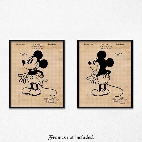 Vintage Mickey Mouse PatentDrucke, 2 ungerahmte Fotos, Wand Kunst Dekor  Geschenke für Home Office Mann Höhle Garage Studenten Lehrer Coach Disney  Fan -  Österreich