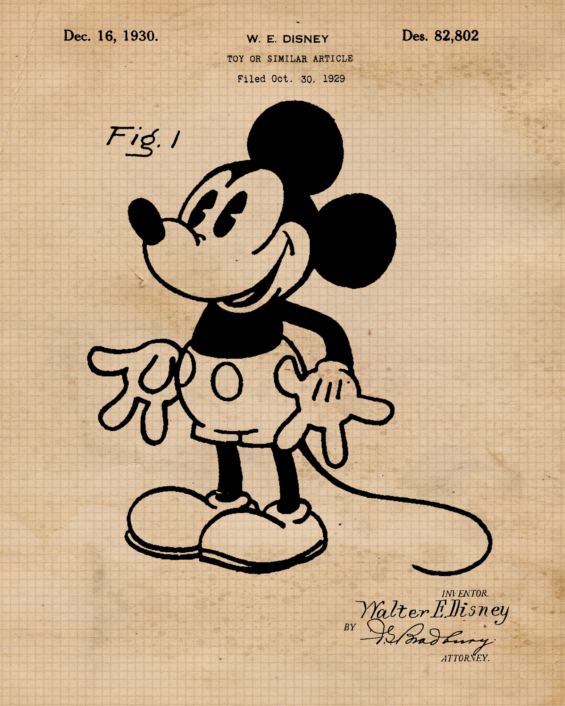 Vintage Mickey Mouse Patent Prints 4 Unframed Photos Wall - Etsy 日本