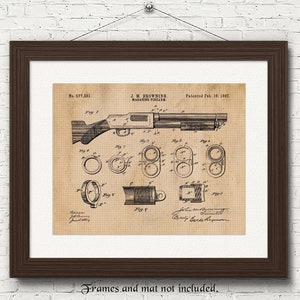 Vintage Shotgun Rifle Patent Prints, 1 Unframed Photos, Wall Art Decor Gifts for Home Office Garage Shop Firearms Safety Student Teacher