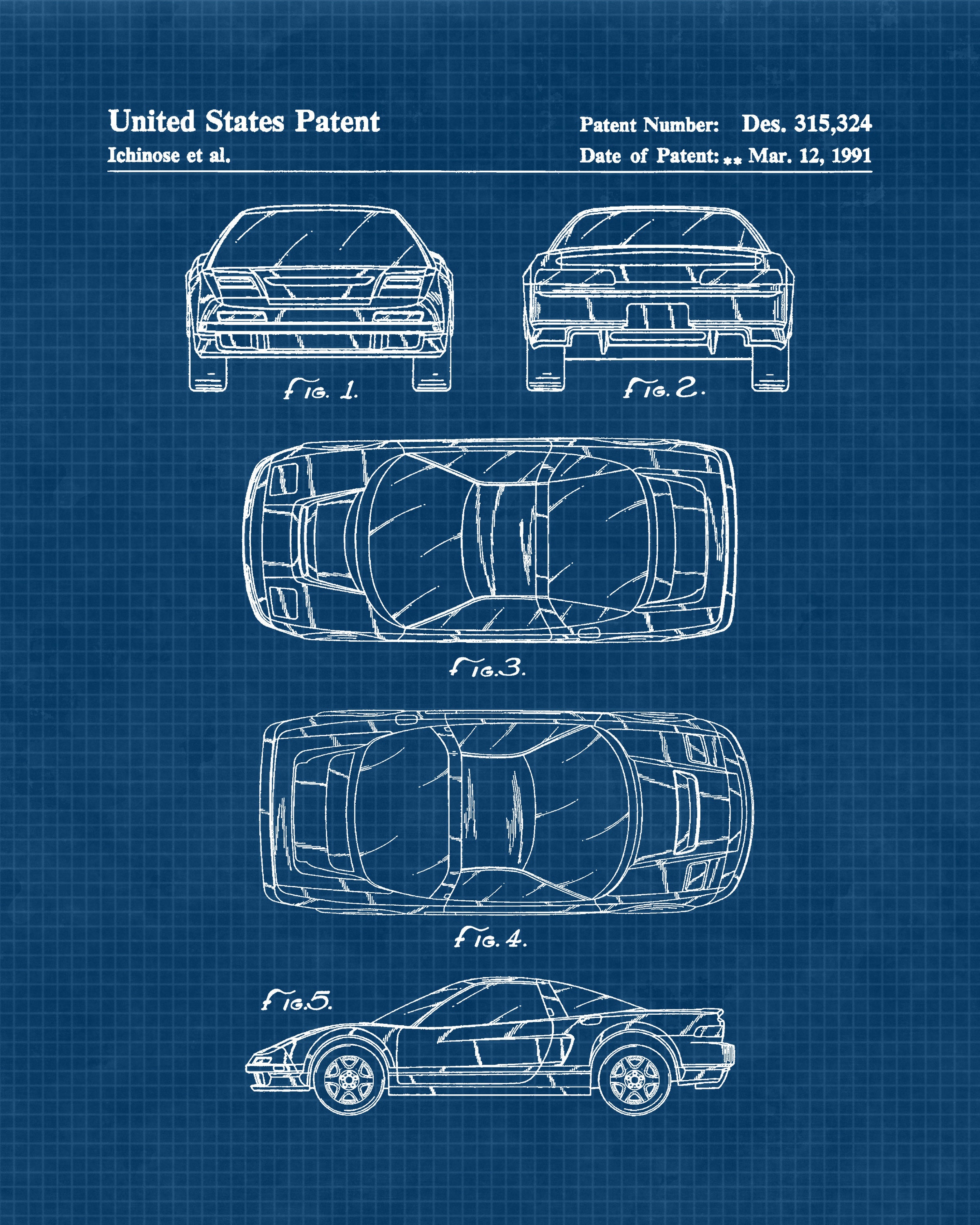 Classic NSX Car Patent Prints, 1 Unframed Photos, Wall Art Decor