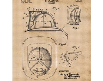 Classic Fireman Safety Cap Patent Prints, 1 Unframed Photos, Wall Art Decor for Home Work Office School Fire Station Officer Student Coach
