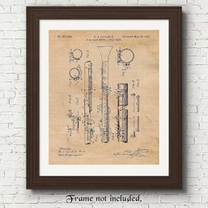 Vintage Clarinet Patent Prints, 1 Unframed Photos, Wall Art Decor Gifts for Home Office Man Cave Garage School Student Band Musician Teacher