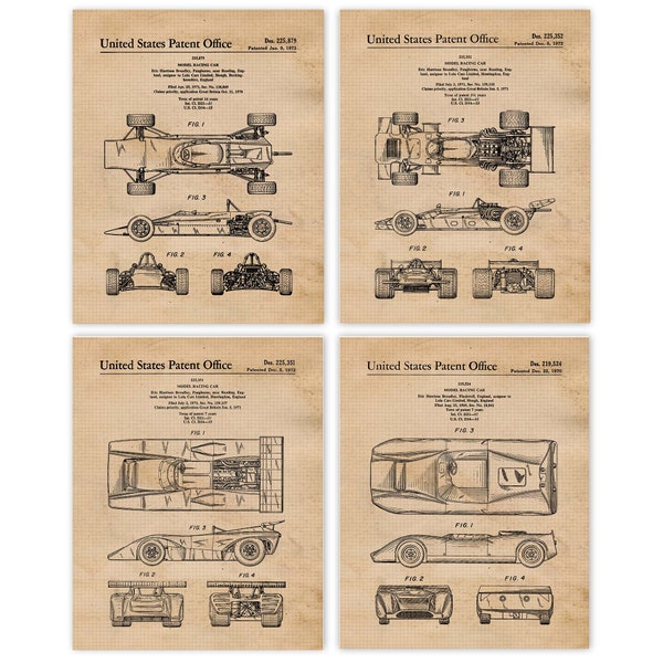 Lola Cars Limited Racing Patent Prints, 4 ingelijste foto's, Wall Art Decor Cadeaus voor thuiskantoor Man Cave Garage F1 Shop Student Mechanica