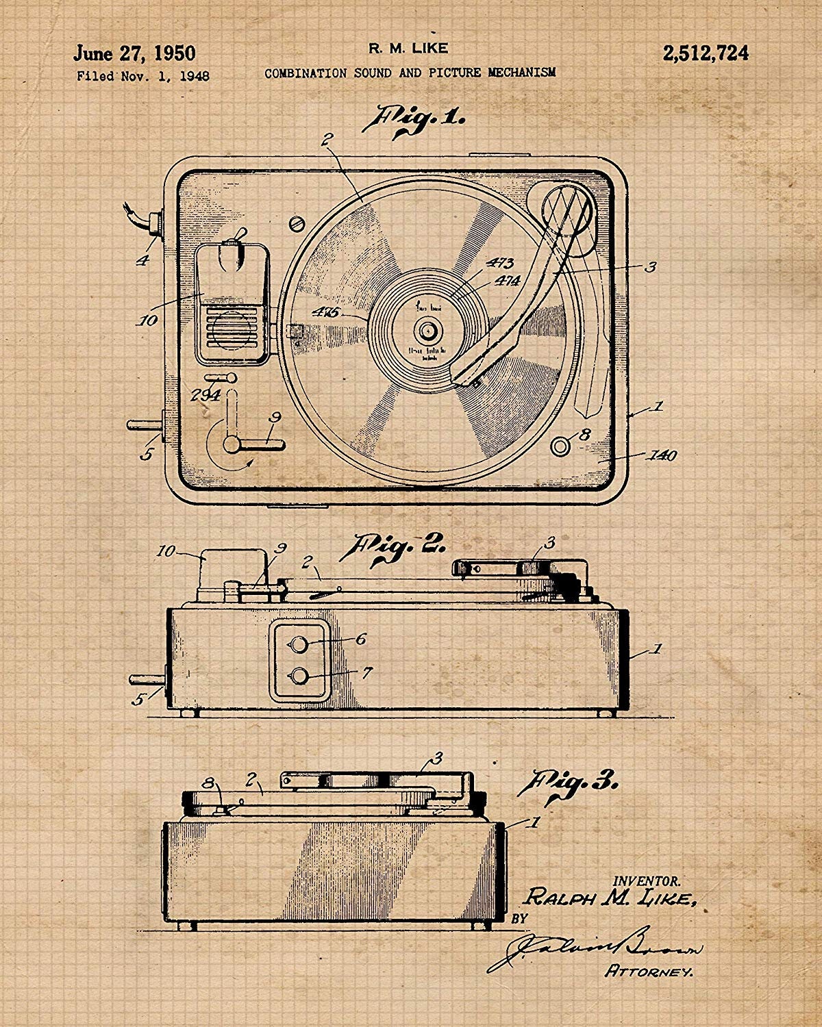 Vintage Vinyl Record Player Patent Poster Prints 4 Unframed | Etsy