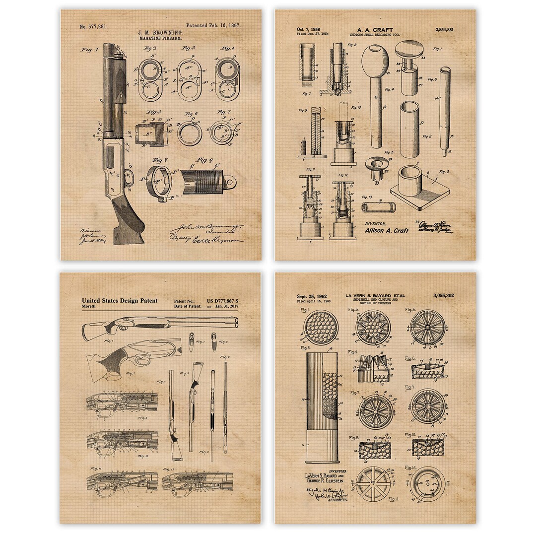 Vintage Rifle Cartridge Patent Prints, 4 Unframed Photos, Wall Art ...