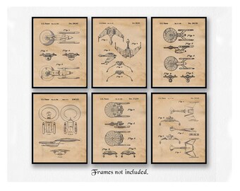 Vintage Star Trek Patent Poster Prints, 6 Unframed Photos, Wall Art Decor Gifts for Home Office Man Cave Garage Student Trekkie Sci Fi Fan