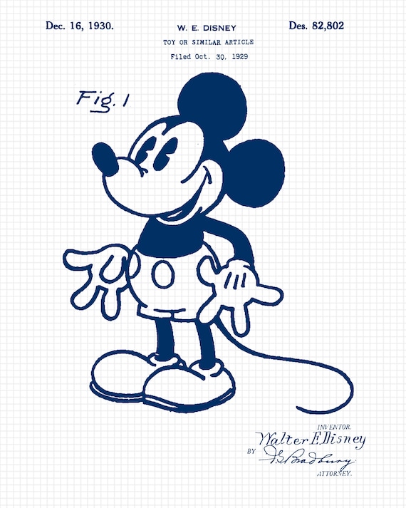 Vintage Mickey Mouse Patent Prints 4 Unframed Photos Wall - Etsy 日本