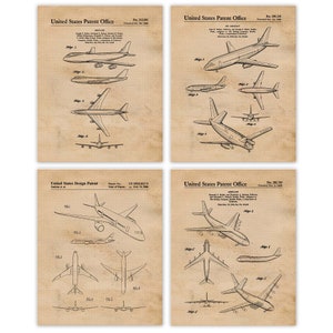 Vintage Boeing Airplane Patent Prints, 4 Unframed Photos, Wall Art Decor Gifts for Home Office Man Cave Student Teacher Pilot Aviation Fan