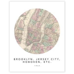 Réplicas de mapas vintage de Nova York, Brooklyn, de 1865, 1 foto sem moldura, arte de parede, decoração, presentes para casa, escritório, estúdio, professor, aluno, treinador