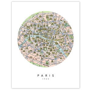 Répliques de carte de Paris, France, 1925, 1 photos sans cadre, décoration d'art mural, cadeaux pour bureau à domicile, professeur, étudiant
