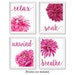 Relax Soak Unwind Breathe Bathroom Flowers Poster Prints 4 Hot Pink