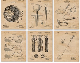 Classic Golf Patent Prints, 6 ungerahmte Fotos, Wandkunst, Dekor, Geschenk für Zuhause, Arbeit, Büro, Abschlag, Spiel, Fitnessstudio, Garage, Schule, Schüler, Lehrer, Trainer, Fan