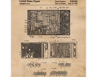 Vintage Circuit Board Patent Print, 1 Unframed Photos, Wall Art Decor Gifts for Home Nintendo Office Technology Engineer Student Teacher Fan